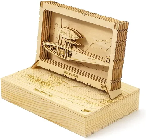 Vista 5 de Viloga Rompecabezas de madera 3D, modelo de aviones, marco de avión modelo de madera de balsa Macchi M33, kit de modelo de corte láser, marco