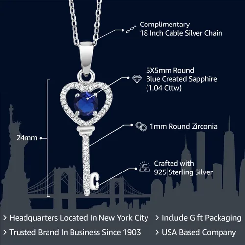 Vista 25 de Gem Stone King Collar con dije de llave de corazón para mujer, plata de ley 925, piedra natal de piedras preciosas, redondo de 0.197 in, con cadena