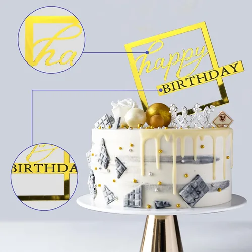 Vista 3 de 10 adornos acrílicos dorados para tartas de cumpleaños, 10 estilos