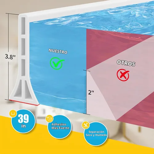 Vista 2 de Presa de agua de umbral de ducha de 3.8 pulgadas de alto, plegable, autoadhesiva, protección contra salpicaduras de agua, bloqueador de agua