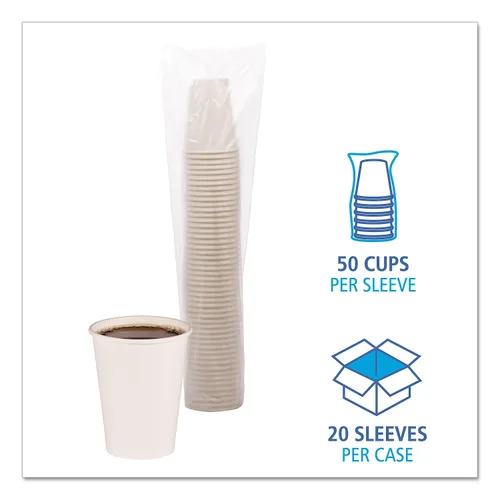 Vista 4 de Vasos calientes de papel, 12 oz, blanco, 50/manga, 20 mangas/cartón