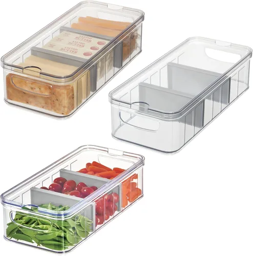 Vista 8 de Recipiente grande de plástico para nevera y despensa de iDesign con asas, caja modular apilable de almacenamiento de alimentos para el congelador