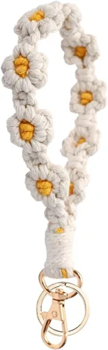 Vista 6 de Llavero de muñeca lindo hecho a mano para mujeres con llavero de macramé para llaves de coche Azul