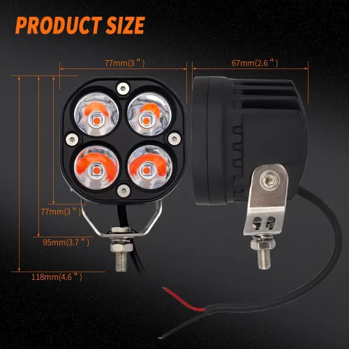 Vista 2 de Luces antiniebla LED rojas para conducción todoterreno, luces de trabajo auxiliares, 2 unidades, 40 W, 3 pulgadas, luces rojas de pesca para caza