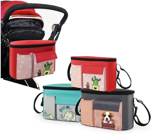 Vista 7 de Organizador de cochecito Bolsa de cochecito Múltiples bolsillos Gran capacidad Dos métodos de uso (negro)