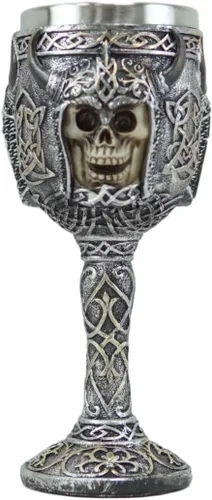Vista 5 de Ebros Viking Berserker - Taza de café de calavera con cuernos de bisonte, 16 onzas con patrones de nudos celtas, con forro de acero inoxidable