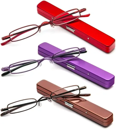 Vista 16 de Lentes de lectura ultra pequeños para hombres y mujeres, lectores de bolsillo delgados con clip para bolígrafo, carcasa de metal, bisagra