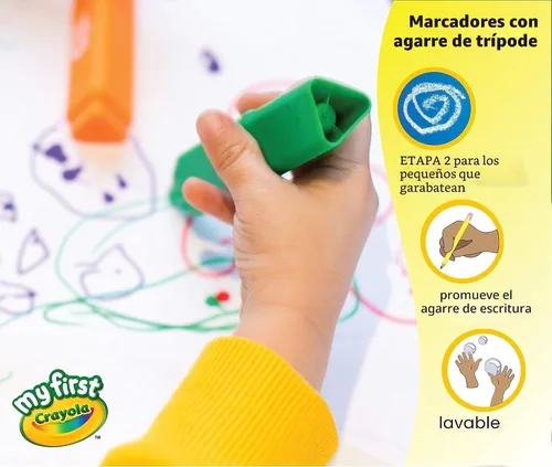 Vista 4 de Crayola Marcadores Triangulares para Niños Pequeños (8 unidades), Marcadores Lavables de Fácil Agarre para Niños Pequeños, Suministros de Arte