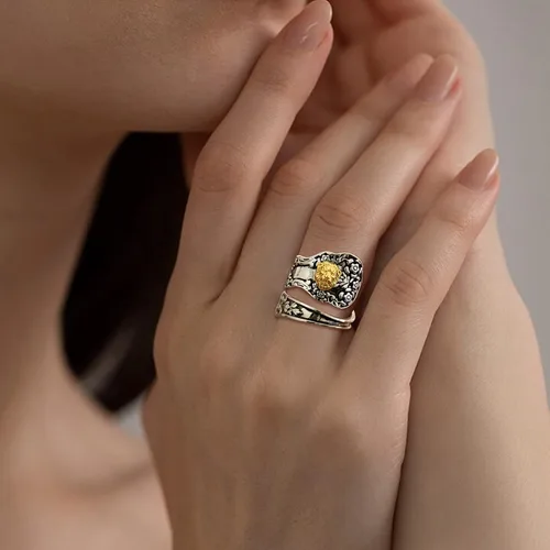 Vista 3 de Spoon Ring for Women Mushroom Moon Lion Bee Handmade Statement Wraparound Adjustable Size Thumb Fashion Bug Jewelry