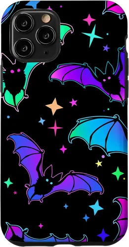 Vista 27 de iPhone 16 Gótico Bat Halloween Patrón Spooky Bats Lover Regalo en funda negra