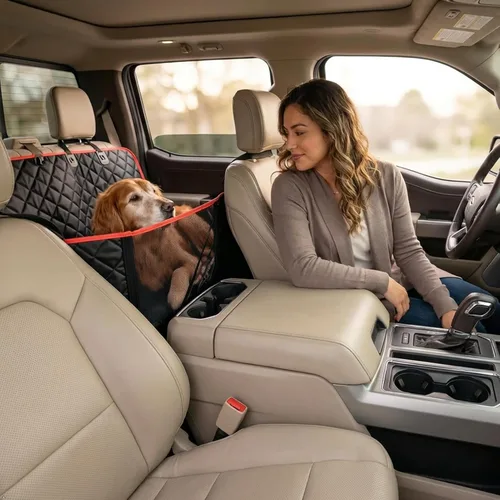 Vista 8 de Funda de asiento para perros con asientos traseros abatibles, hamaca de suelo de cobertura completa para perros grandes, protector Oxford de nailon