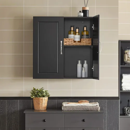 Vista 10 de Haotian Armario de pared para cuarto de lavado, gabinete de medicinas de almacenamiento para baño, cocina, garaje, torre de lino para baño, gabinete