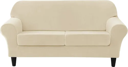 Vista 8 de CONRUSER Funda elástica para sofá, funda de terciopelo suave para sofá de un solo asiento con funda de cojín, protector de muebles (beige, talla S)