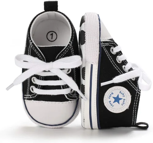 Vista 4 de KIDSUN - Zapatos deportivos unisex de caña alta para bebés mezclilla de lona suela antideslizante suaves para los primeros pasos