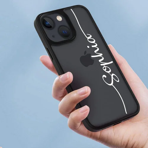 Vista 2 de Funda personalizada para iPhone 14 13 Pro Max Plus Mini, estilo escrito a mano, funda mate dura [prueba de caídas de grado militar]