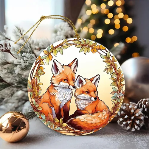 Vista 6 de Adorno de Navidad de zorro, árbol de Navidad de la familia de zorros, adornos de zorros de Navidad 2025, decoraciones colgantes de árbol, regalos