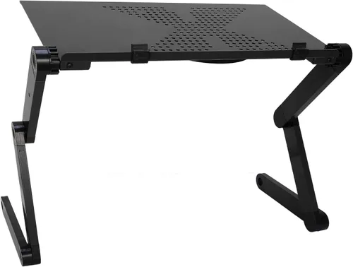Vista 6 de iMounTEK Mesa plegable para computadora portátil, mesa de escritorio con mouse board de aleación de aluminio, bandeja de aperitivos para desayuno