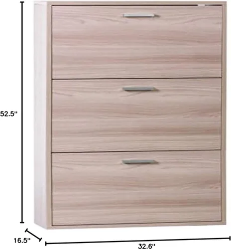 Vista 2 de Sarmog A763-Clear Elm Shoe Rack Collection Zapatero con 3 puertas plegables de doble profundidad, olmo transparente