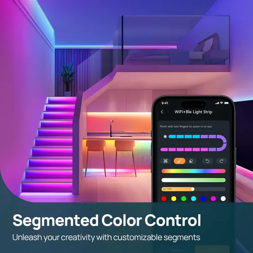 Vista 3 de Linkind - Tira de luces LED RGB de 10 pies, tira de luz inteligente que funciona con Alexa y Google Home, luces LED de cambio de color segmentadas