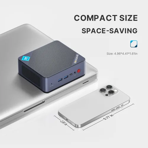 Vista 2 de BOSGAME Mini PC B95 Intel Alder Lake N95 de 12ª generación, 8 GB de RAM DDR4, SSD NVMe de 256 GB, computadora de escritorio compacta con triple