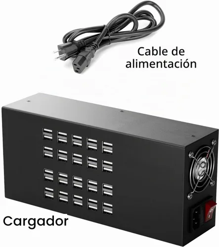 Vista 5 de Hub de carga USB 40 en 1, estación de carga USB de 40 puertos y 300 W, negro, USB tipo A, compatible con iPhone, iPad, Samsung, tabletas