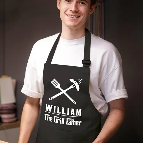Vista 9 de Delantal personalizado para hombres, regalo de chef personalizado, regalo del día del padre, regalo de barbacoa y parrilla para papá, delantal