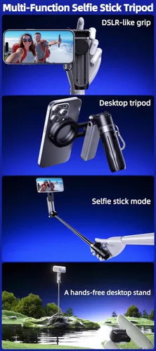 Vista 7 de Trípode magnético 4 en 1 con bolsillo para selfie Stick que se extiende hasta 1.5 pies (18.7 in) soporte para teléfono celular, mango de agarre