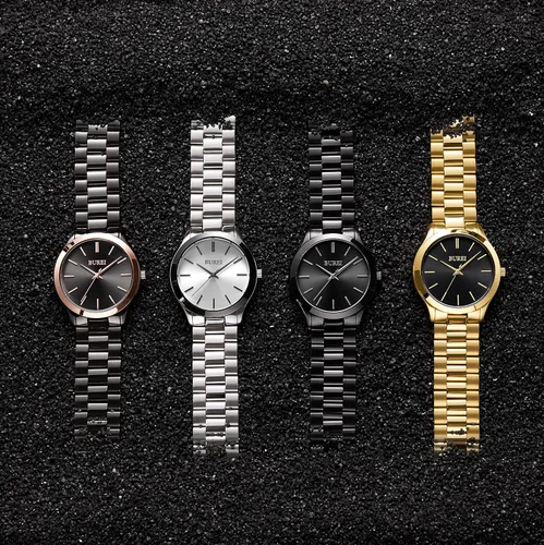 Vista 6 de BUREI Relojes para hombre de moda analógicos de acero inoxidable con movimiento de cuarzo impermeables, regalo para hombres.