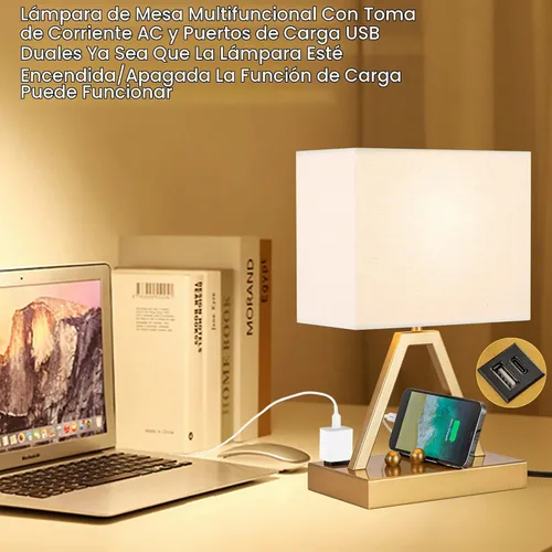 Vista 6 de Briever - Lámpara de mesa con control táctil, lámpara de escritorio regulable de 3 vías con USB C y USB A y tomacorriente AC, lámpara de noche