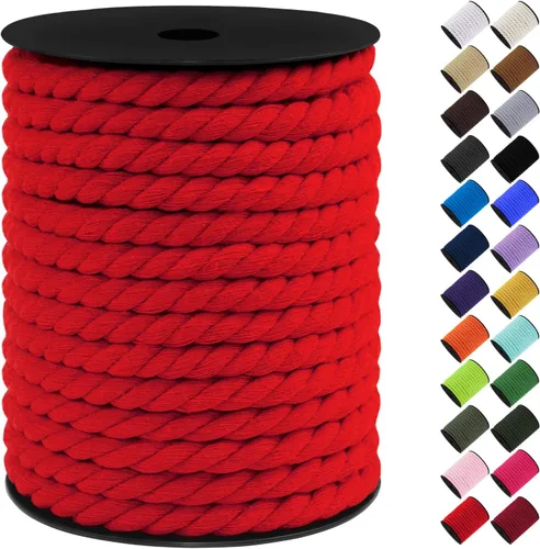 Vista 19 de Cordón de macramé de algodón, 0.315 in x 131 pies, hilo grueso para manualidades, cuerda trenzada de 3 hebras para colgar en la pared, ganchos