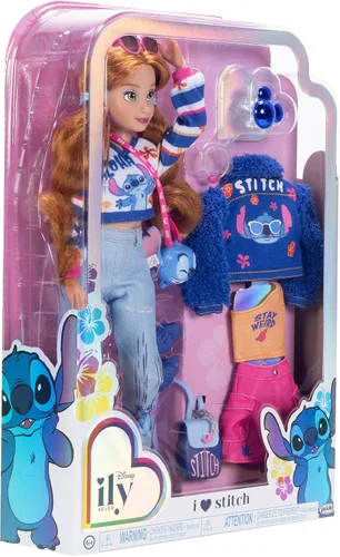 Vista 8 de Disney ILY 4EVER Muñecas de Moda Cabello Rojo Stitch de 11.5" de Alto con 13 Puntos de Articulación, Dos Conjuntos Completos para Mezclar y Combinar