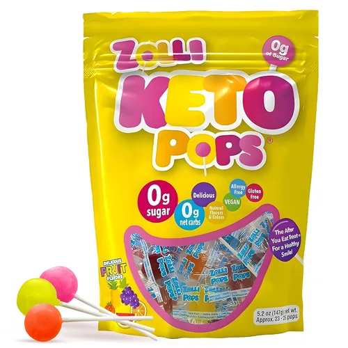 Vista 19 de Zolli Drops - Caramelos sin azúcar con xilitol, paletas sin colorantes, aptos para dieta cetogénica y diabética, golosinas aprobadas por dentistas