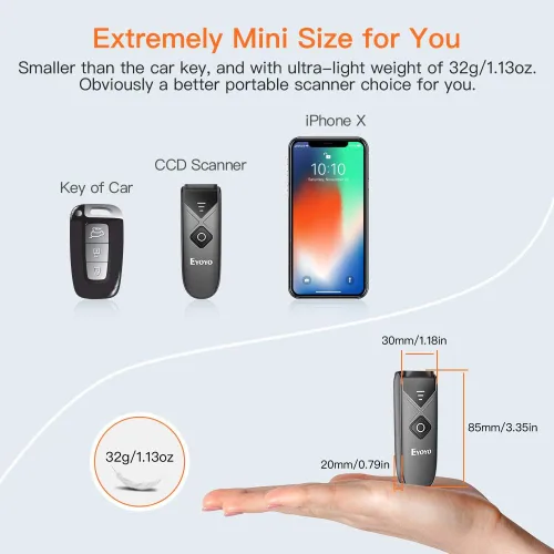 Vista 2 de Eyoyo Mini 2D QR 1D Bluetooth escáner de código de barras y escáner de código QR Bluetooth, clip trasero inalámbrico 2D
