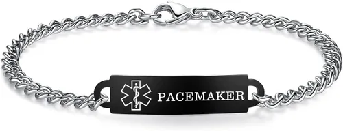 Vista 50 de Pulseras de identificación de alerta médica de 6.5 "-8.5" para mujeres, pulseras de emergencia médica de acero inoxidable, grabado gratuito