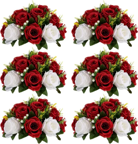 Vista 22 de Sziqiqi Flores de rosas artificiales de seda sintética para decoración de centros de mesa de boda, decoración del hogar, paquete de 2 unidades Azul