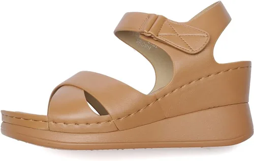 Vista 5 de Sandalias de cuña para mujer, con plataforma ajustable, correa de tobillo, sandalias cómodas con puntera abierta