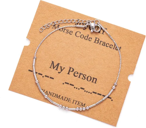 Vista 221 de JoycuFF Pulseras inspiradoras de código morse para mujeres, cuentas de plata, joyería con mantra de motivación, regalos para ella