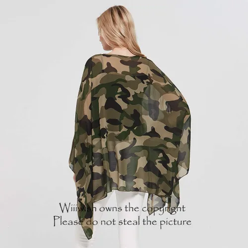 Vista 6 de Wiiiwish Poncho de gasa transparente para mujer, suelto, liso, largo, murciélago, caftán, túnica