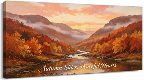 Vista 15 de TIMUBA Lienzo decorativo de pared de otoño de lago, citas de otoño Decoración de pared de otoño-01