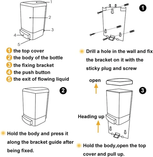 Vista 5 de Evhome Dispensador de jabón manual para montaje en pared, dispensador de desinfectante de manos, dispensador de jabón comercial de 33.8 onzas