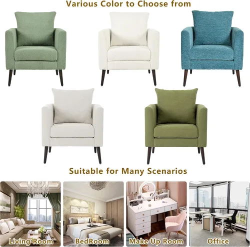Vista 7 de Setawix Silla decorativa de barril, sillón tapizado de chenilla, silla redonda moderna de mediados de siglo, cómoda silla con brazo de barril