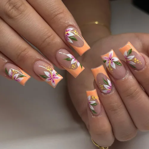 Vista 21 de Uñas largas a presión con estampado de leopardo de aguja rosa y blanco, punta francesa, uñas postizas a presión con diseño de bolas de acero