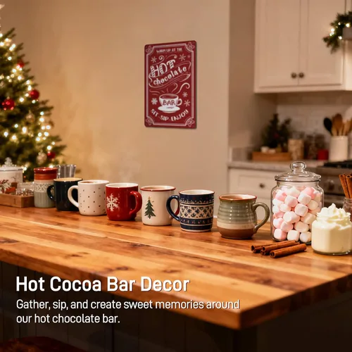 Vista 3 de Letrero de Chocolate Caliente – Accesorios de Barra de Cacao Caliente de Navidad – Decoraciones de Suministros de Estación de Cacao – Decoración