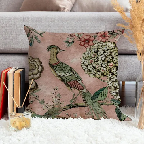 Vista 4 de ArogGeld Fundas de almohada de granja de camelia y pavo real, color rosa, rubor, chinoiserie, pájaro, blanco, lino, funda de cojín chinoiserie