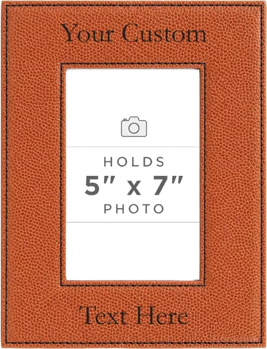 Vista 14 de Marco de fotos de piel sintética de cuero sintético grabado para añadir tu texto personalizado para colgar o en la mesa, marco de fotos familiares
