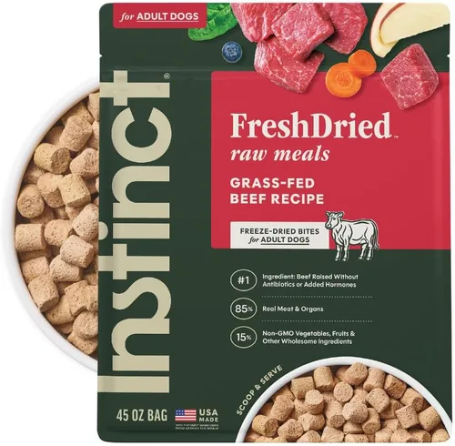 Vista 18 de Instinct Comidas crudas liofilizadas, alimento seco natural para perros, sin granos, carne de res real, bolsa de 3 onzas
