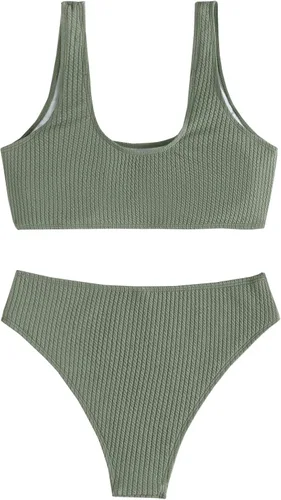 Vista 4 de Lilosy Conjunto de bikini acanalado de cintura alta, traje de baño atrevido de 2 piezas