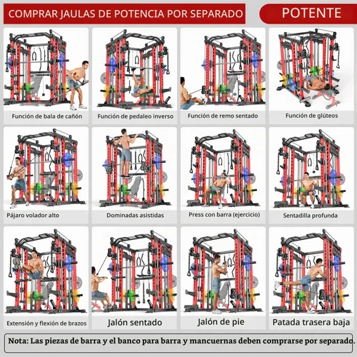 Vista 9 de XGSW Smith Machine Gimnasio en casa, jaula de potencia multifunción con sistema cruzado de cable de polea doble, estante para sentadillas para L06