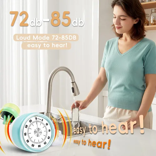 Vista 4 de Temporizadores de cocina para cocinar, temporizador visual de 0 a 60 minutos para niños, temporizador magnético de cocción manual con alarma fuerte