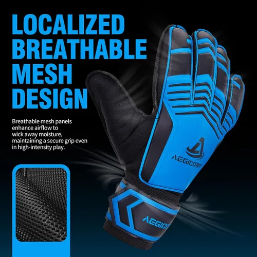 Vista 4 de Guantes de portero con protección para los dedos, guantes de fútbol transpirables con agarre adicional, unisex, para jóvenes y adultos, negro/verde